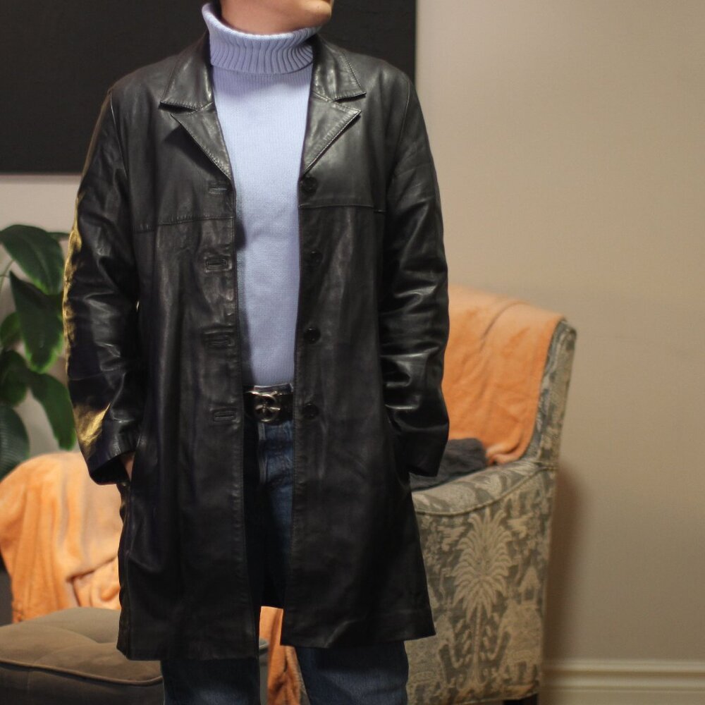 Leather Long Coat Women's Black, Trench Coat.